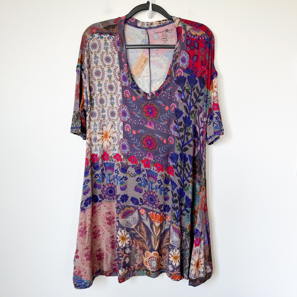 NEW Natural Life ButterSoft Tee Mini Dress Floral Womens Medium